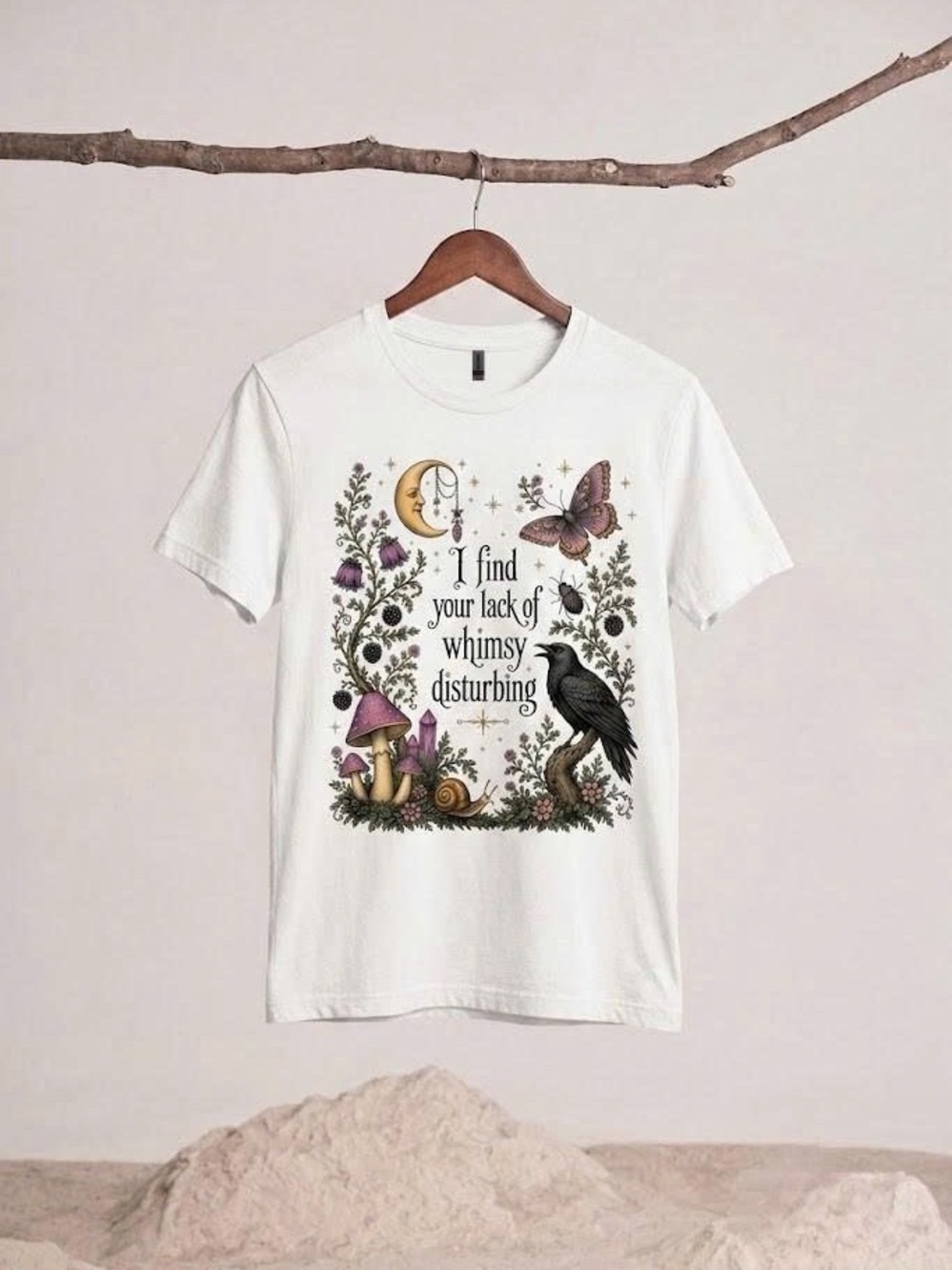 Whimsigoth Nature Graphic T-Shirt Crow Mushroom Fairycore Aesthetic Tee